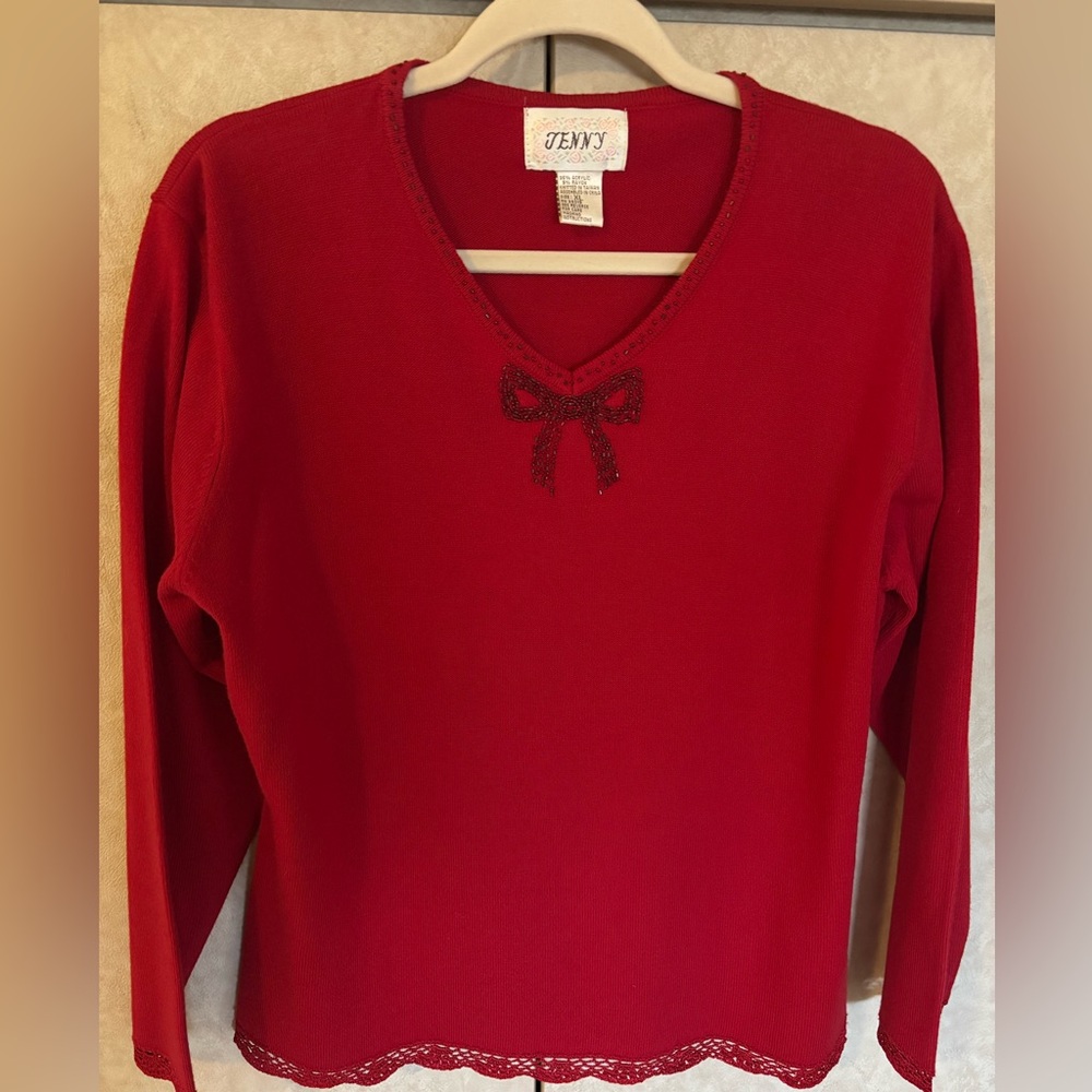 Sale!  Jenny Red Sweater with Bow Detail